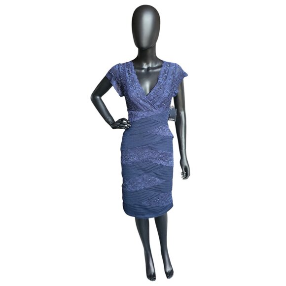 MARINA Dresses & Skirts - Navy Lace Tiered V-Neck Cap Sleeve Cocktail Dress - NWT - Marina